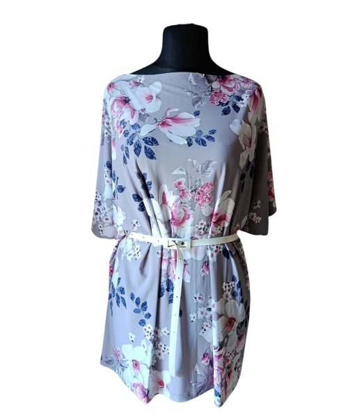 Luźna Sukienka KIMONO białe Kwiaty magnolii 2XL/3XL